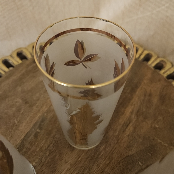 Libbey Golden Foliage Frosted Barware Flat Tumbler Drinking Glasses set of 3 - Picture 14 of 16